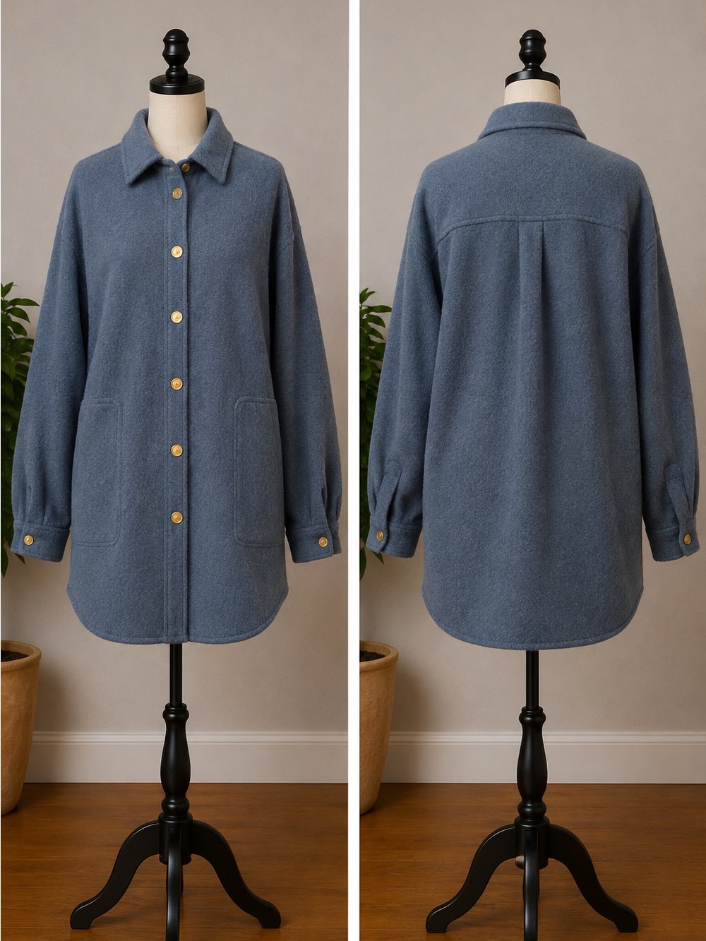 Quince Womens Grey Wool button down Shacket